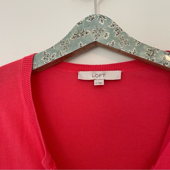 LOFT Coral Orange Button Front Cardigan - Picture 2 of 4